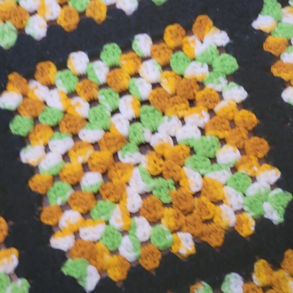 Granny Square Afghan Blanket Black Gold Lime Green White Throw 52"x45" - Picture 6 of 6